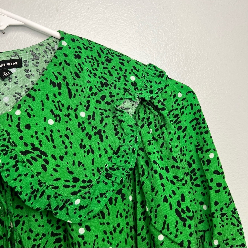 Who What Wear Long Sleeve Maxi Dress Size S Green Black White Dots Peter Pan - Picture 5 of 16